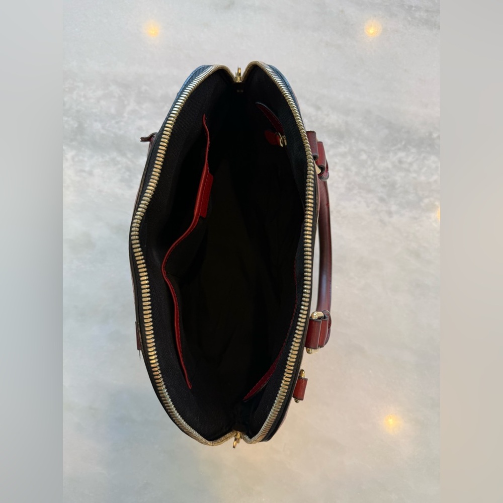 BURBERRY Vintage Haymarket Check Satchel with Red Leather Trim Handbag - Picture 10 of 17